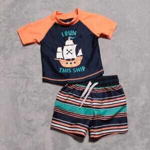 NwoT 6-9M Simple Joys Carter's Two-Piece Rash Guard Swim Trunks Swimsuit